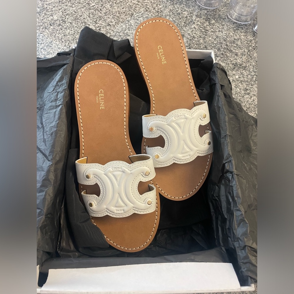 Celine Triomphe Sandals White